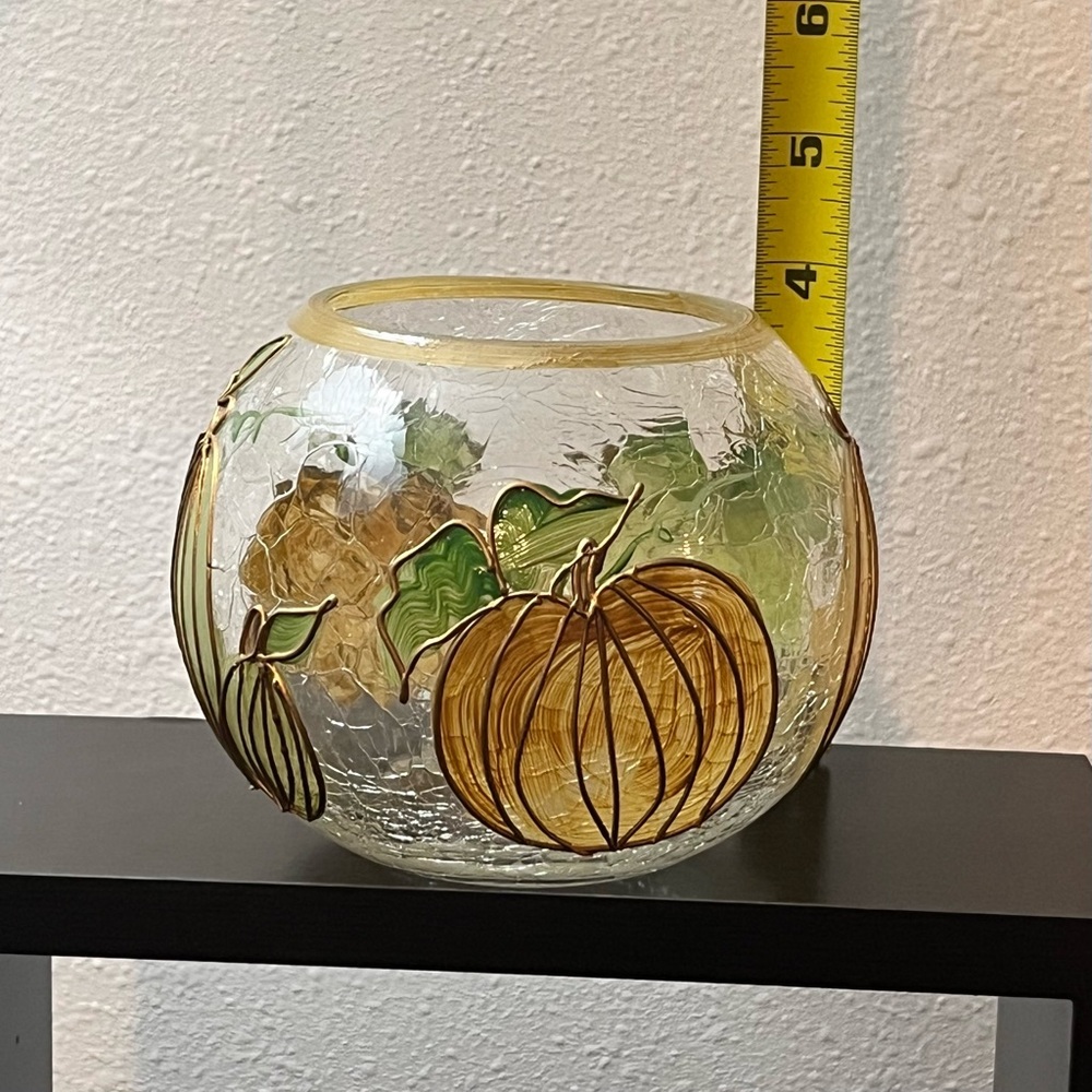 Pumpkin Crackle Glass Candle Holder/Vase - Picture 12 of 12